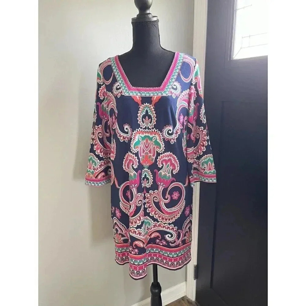 Laundry BY SHELLI SEGAL Tunic Dress Size 8 M Floral Boho Stretch Sheath